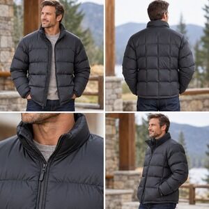 L.L.Bean Mens XL Black Goose Down Puffer Jacket Quilted Full Zip